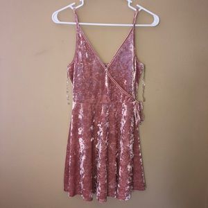 Pink crushed velvet mini dress